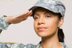 A female military saluting